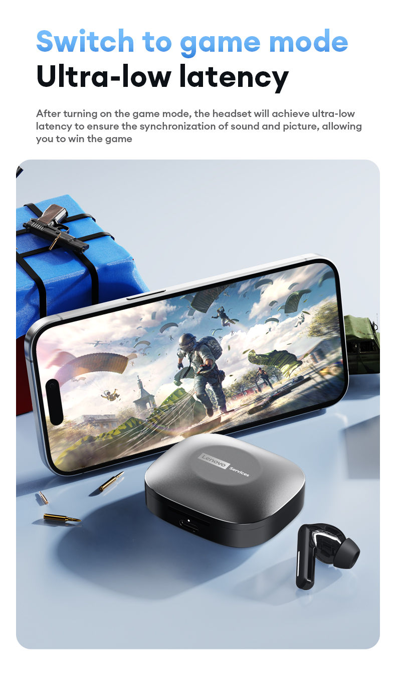 Thumbnail: New Lenovo LE209 Wireless Bluetooth Earphone ANC Noise Reduction HiFi Music Blue
