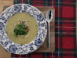 Creamy Winter Soup with Kale & Roasted Brussels Sprouts