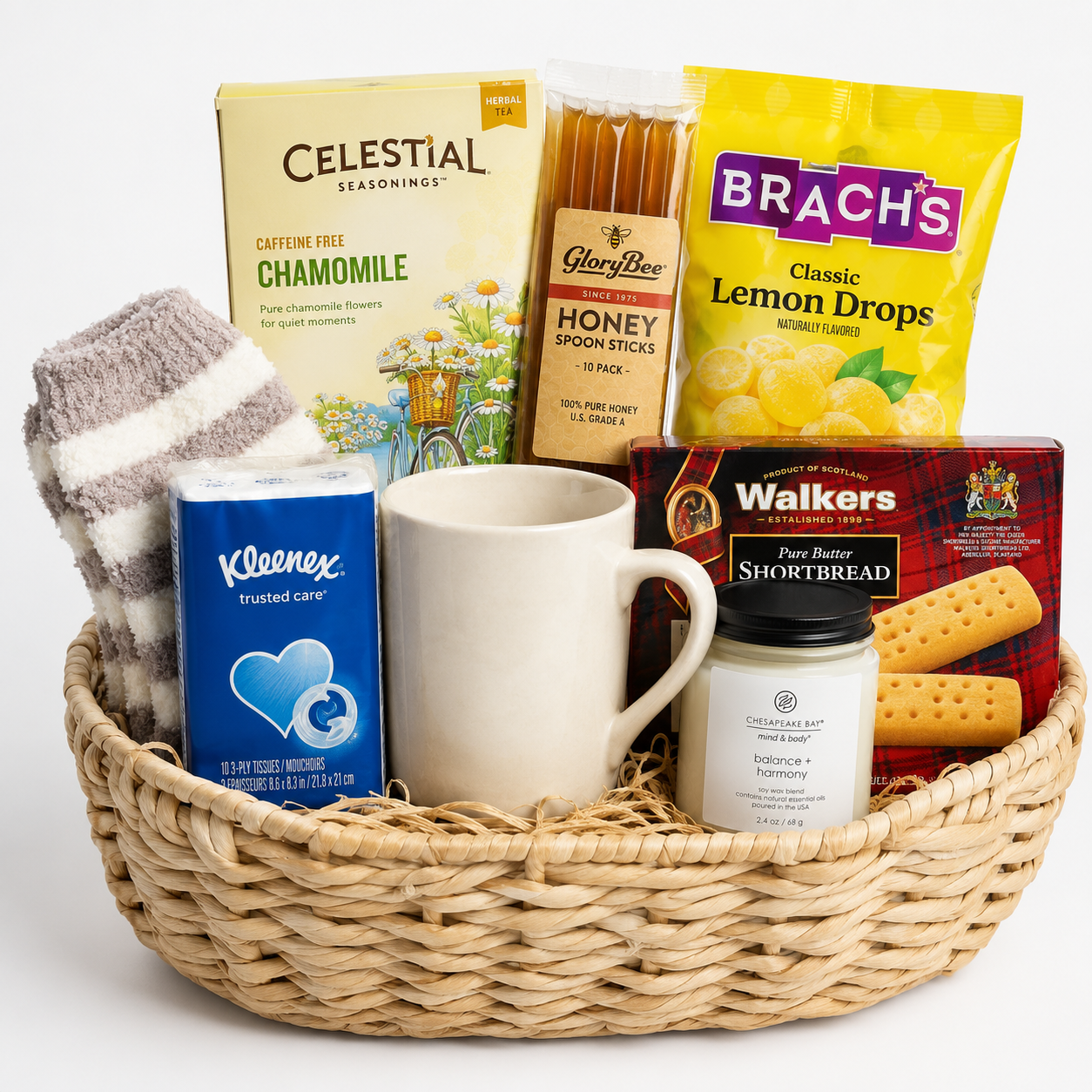 Chamomile Mug & Honey Spoons Get Well Basket