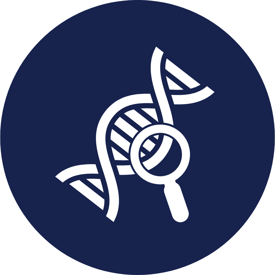 DNA strand with magnifying glass. Exploring genetics, research and science.