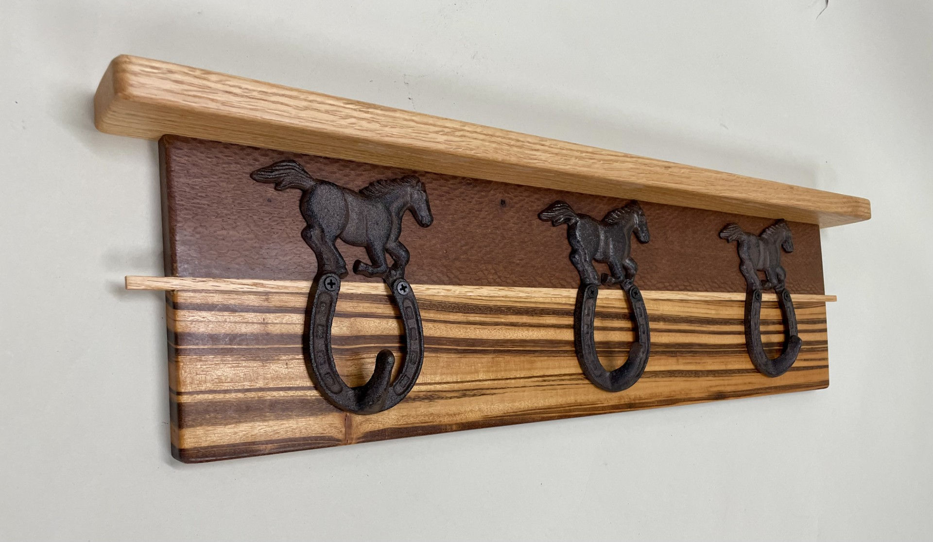 Horse/Horseshoe Coat Hanger with Shelf and Inlay