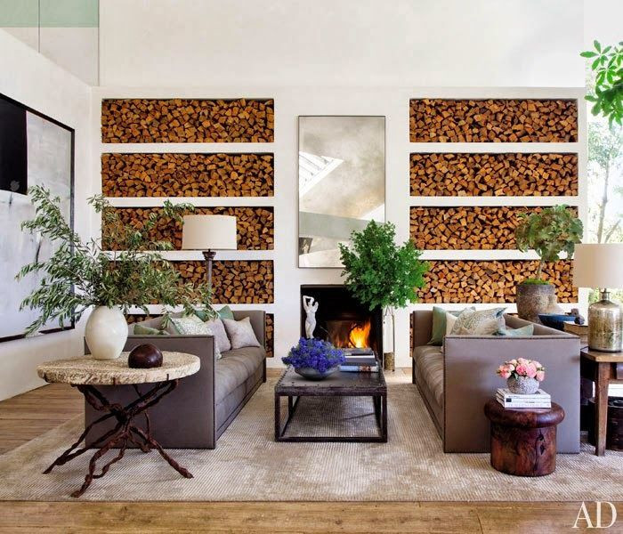 Living room, built-in firewood storage, natural greenery