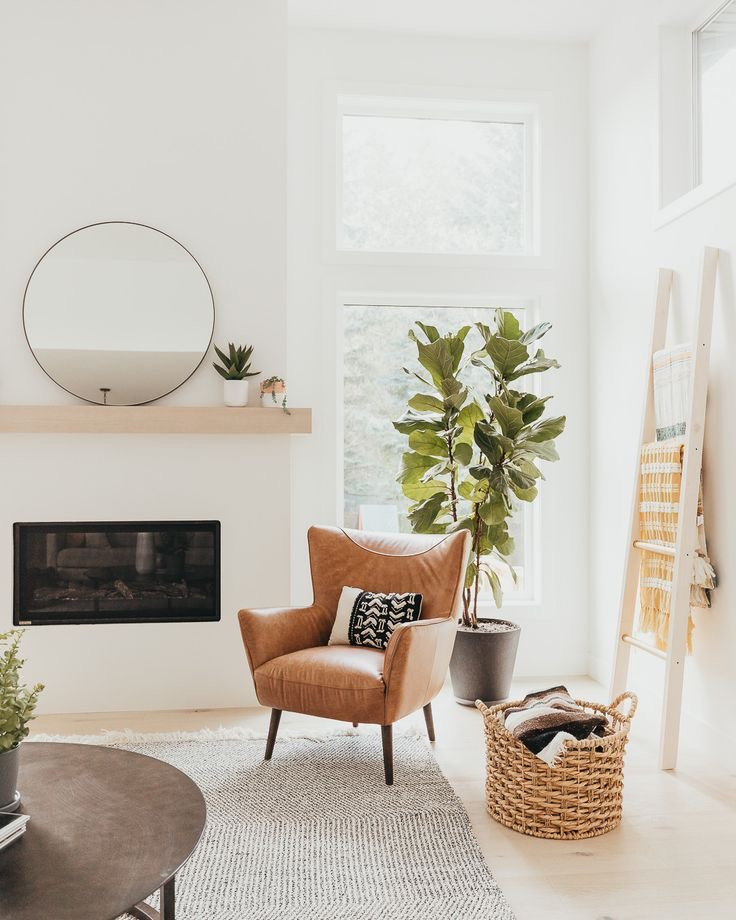 Living room Scandinavian design floating wood shelves