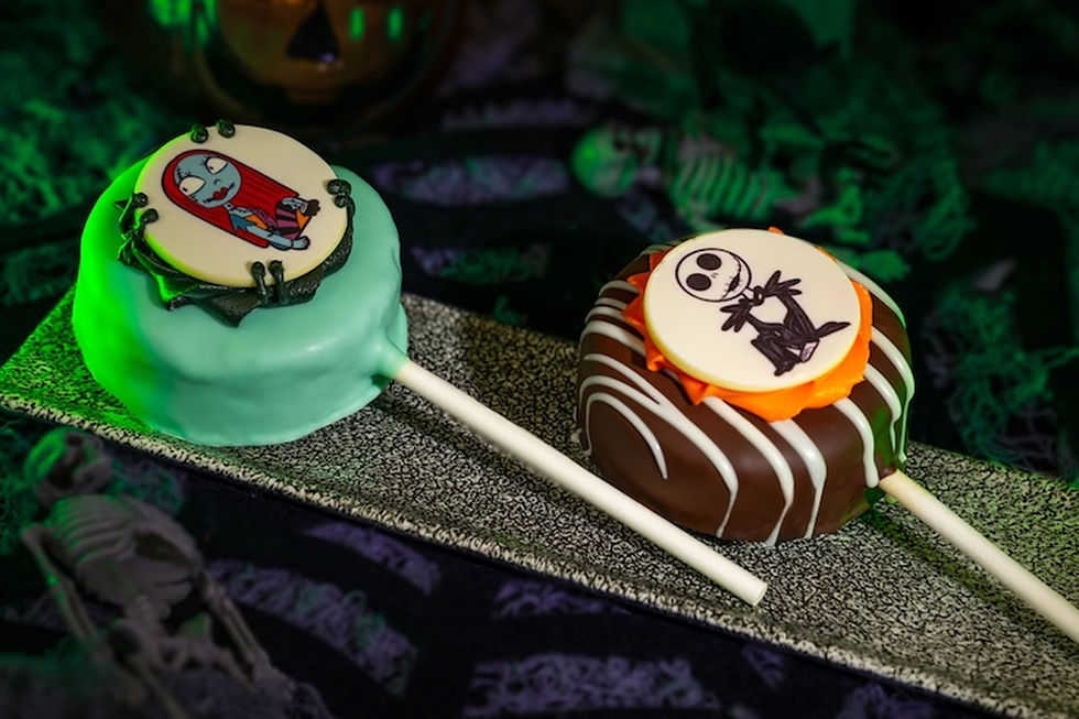 Jack and Sally cake Pops on the Complete list of Halloween Snacks at Disney World for Mickey's Not-So-Scary Halloween Party