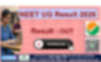 Poster for NEET UG Result 2026 with a woman using a laptop, Result out, Download button, QR code, and Satya Services branding.