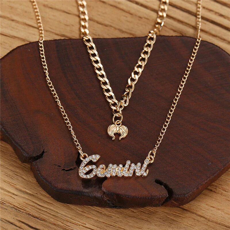 Thumbnail: Women Gold Plated Double layer Zodiac sign  necklace