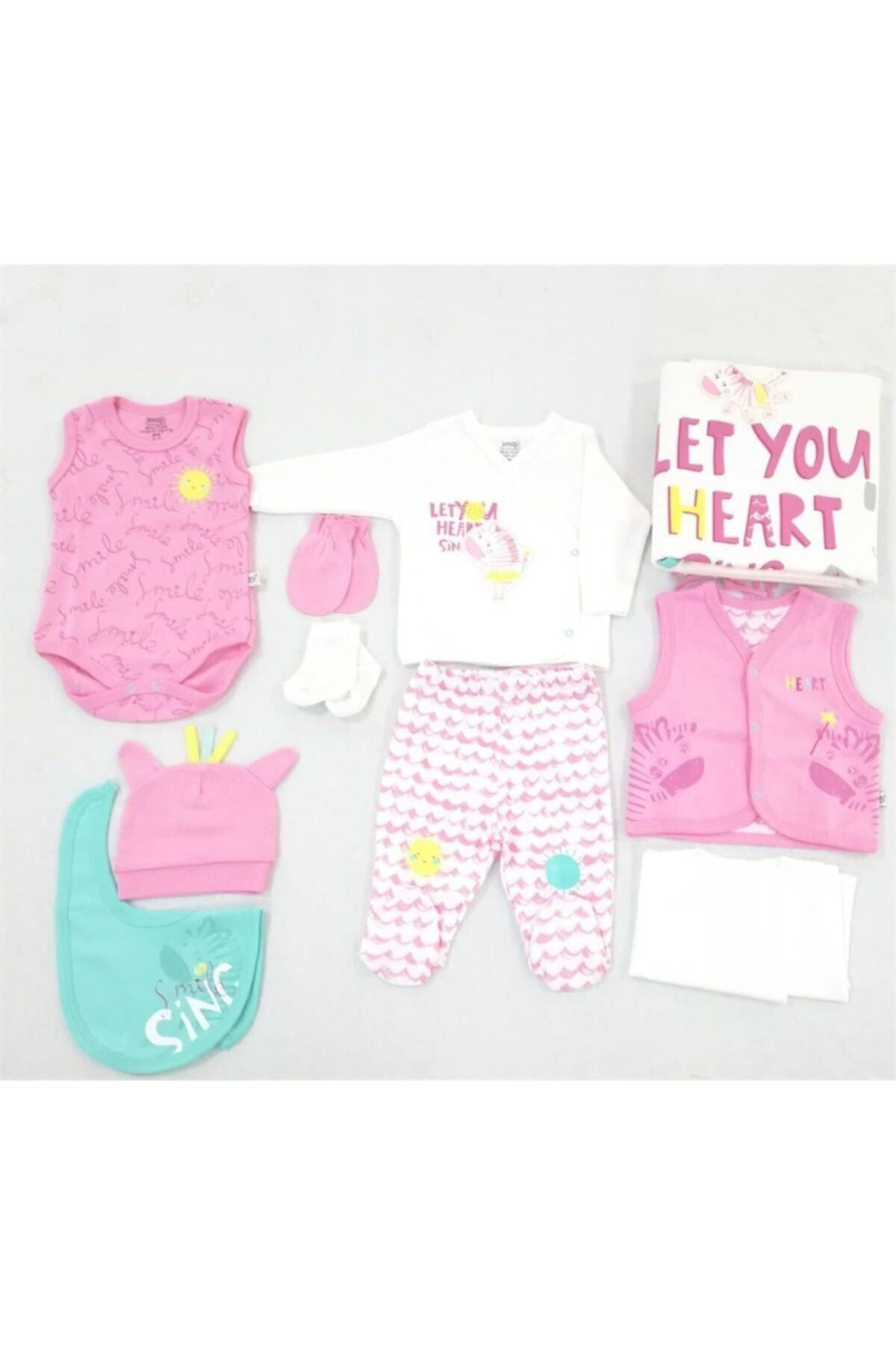 Kız Bebek Pembe Zebra Desen Hastane Çıkışı Yeni Doğan 10 lu Set