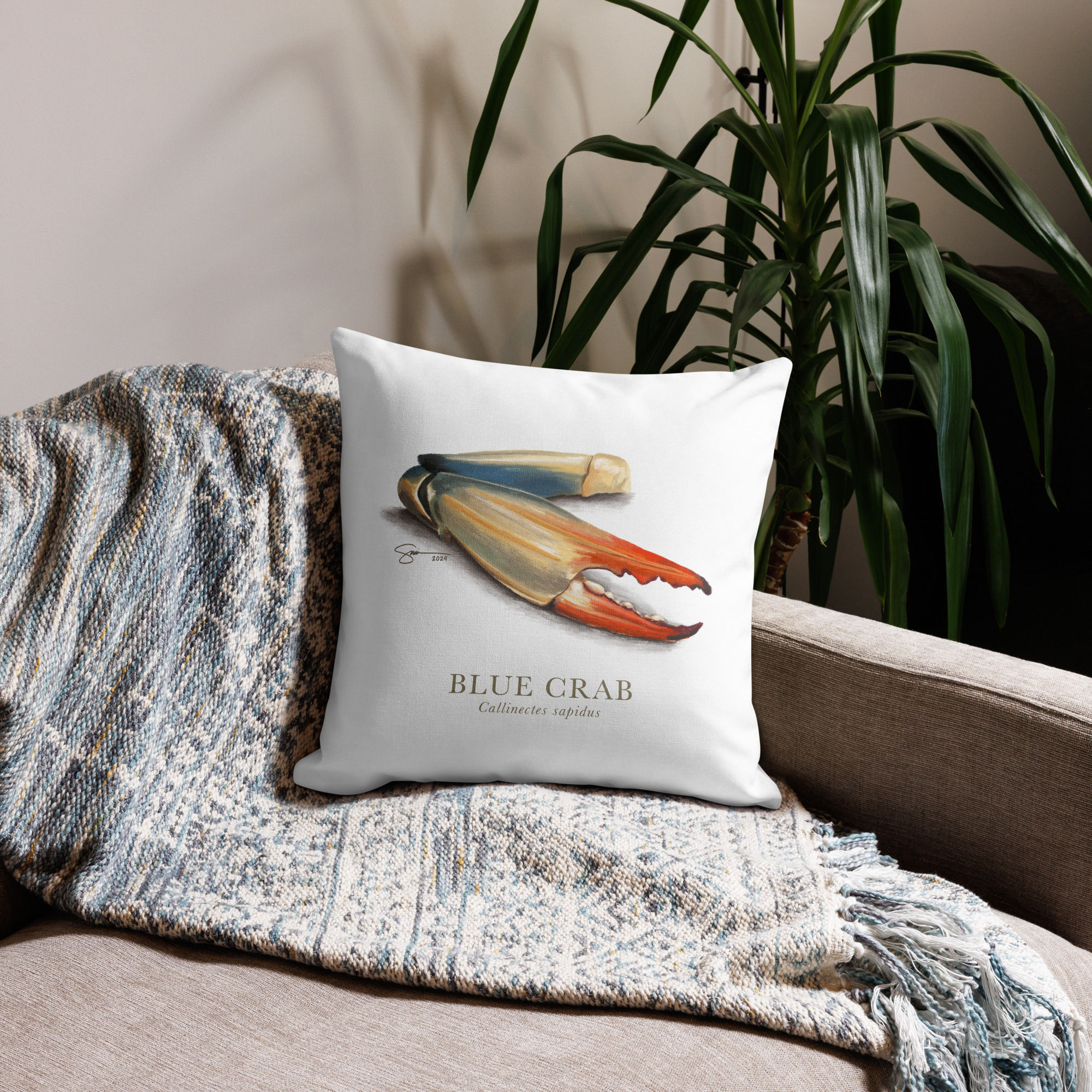 Blue Crab Claw Premium Pillow Case 18" x 18"
