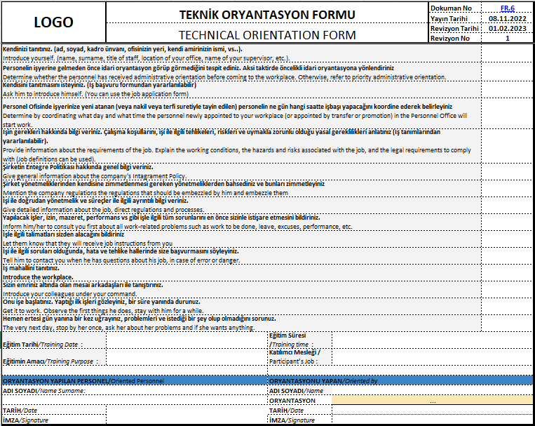 FR.06 Teknik Oryantasyon Formu
