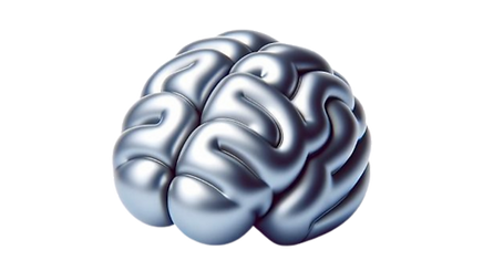 3D-rendered metallic brain illustration with a smooth chrome finish, symbolizing artificial intelligence, cognitive computing