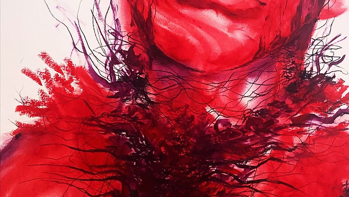 lipstick and charcoal on paper