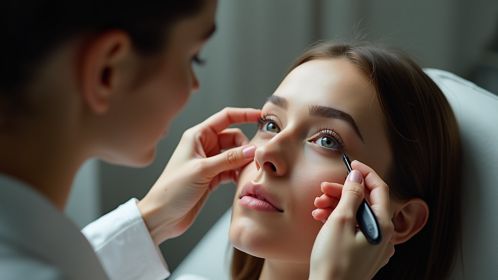 High angle view of eyebrow threading in a salon