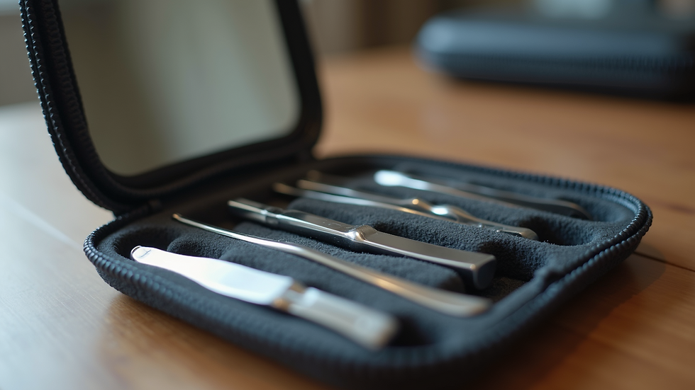 Eye-level view of a brow grooming tool kit