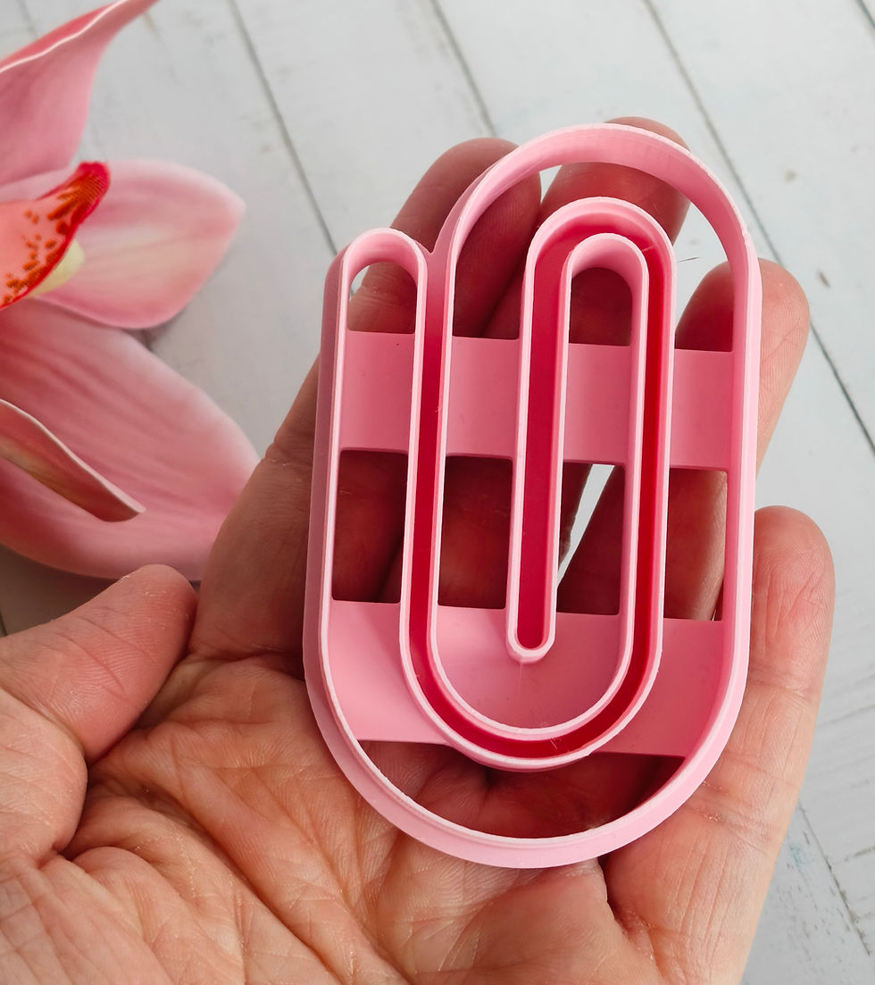 Thumbnail: Paper Clip polymer clay cutter shown in hand, close-up image, lightweight 3D printed tool for precise clay cutting