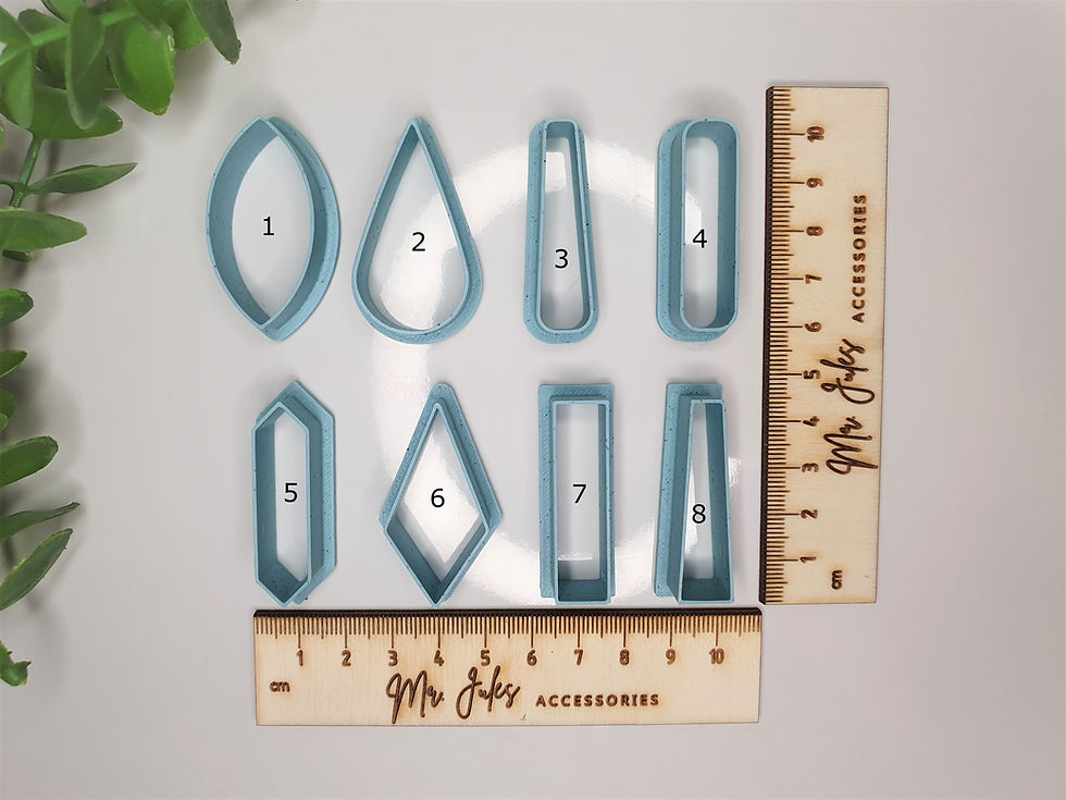 Thumbnail: Full SET of basic polymer clay cutters, front view,  3D printed geometric cutters for clay crafts