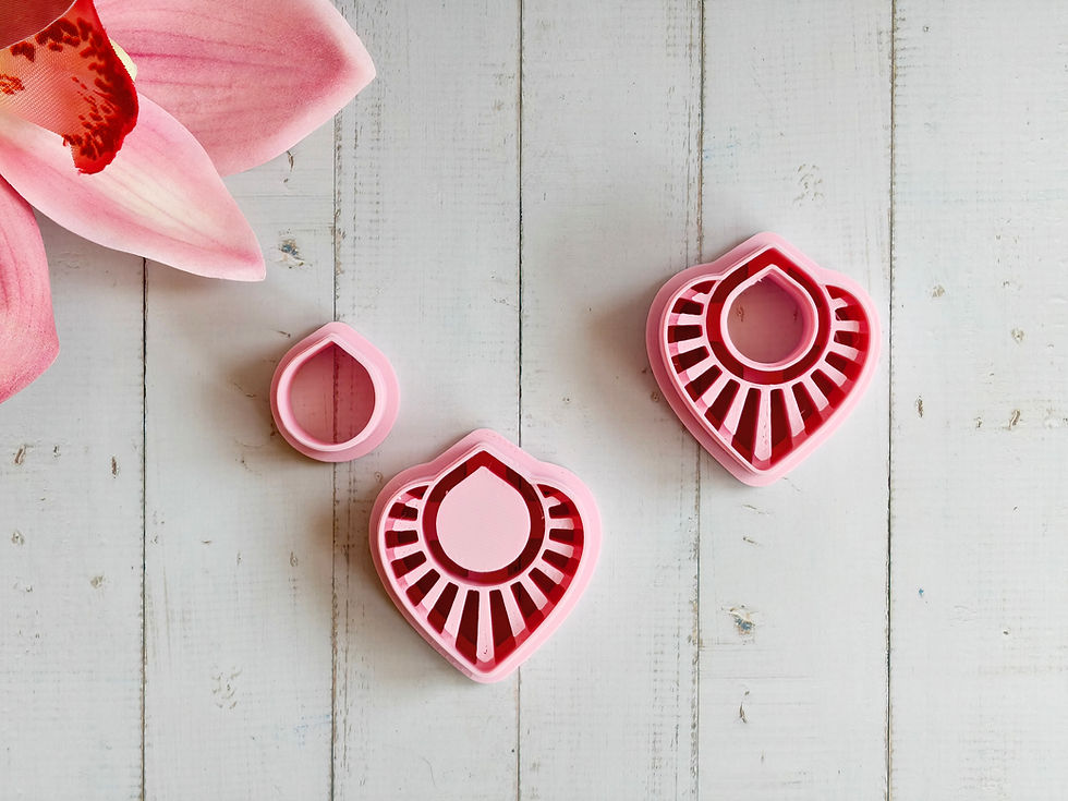 Thumbnail: Heart with stripes polymer clay cutters, cutout and bezel design, fron view, 3D printed cutters for clay crafts