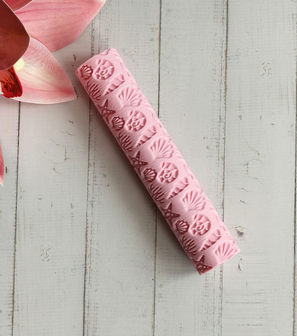 Thumbnail: Polymer clay textured roller showing marine life seamless embossed pattern