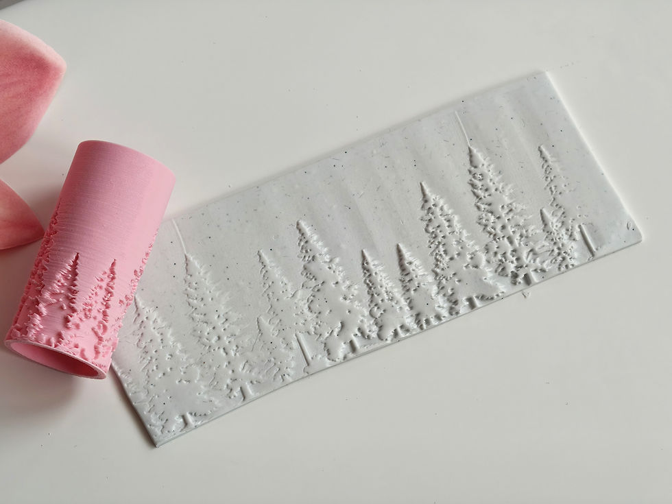 3D printed textured clay roller with pine trees seamless pattern for polymer clay