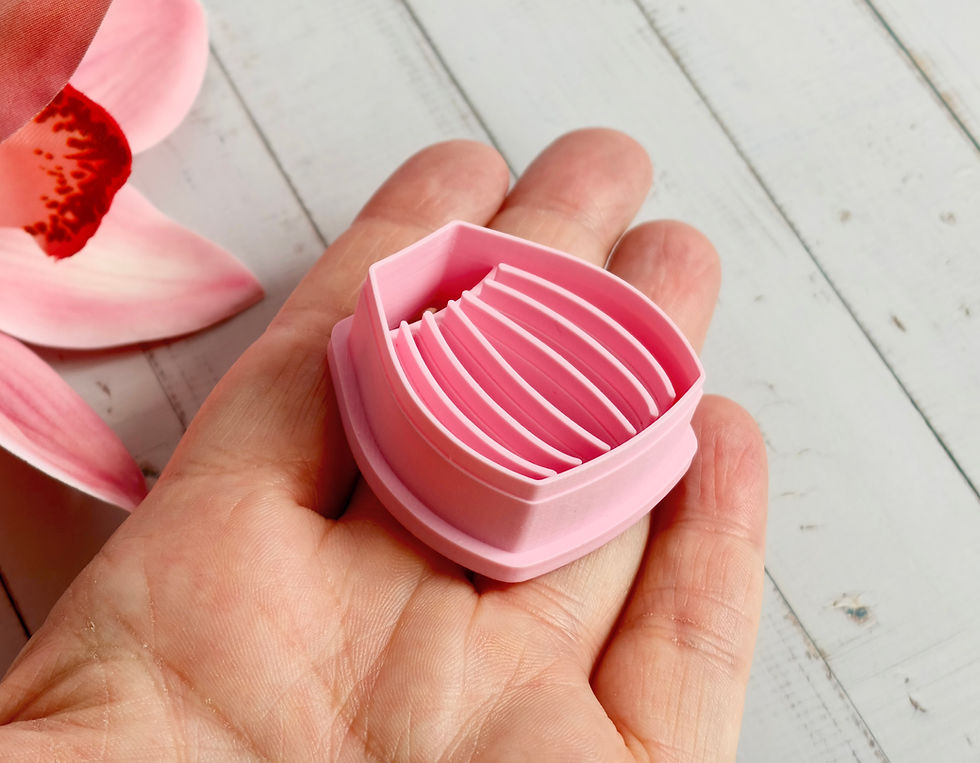 Thumbnail: Geometric polymer clay cutter shown in hand, side view, lightweight 3D printed tool for precise clay cutting