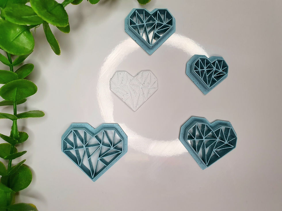 Thumbnail: Origami Heart polymer clay cutters in multiple sizes, front view, 3D printed cutters for clay crafts