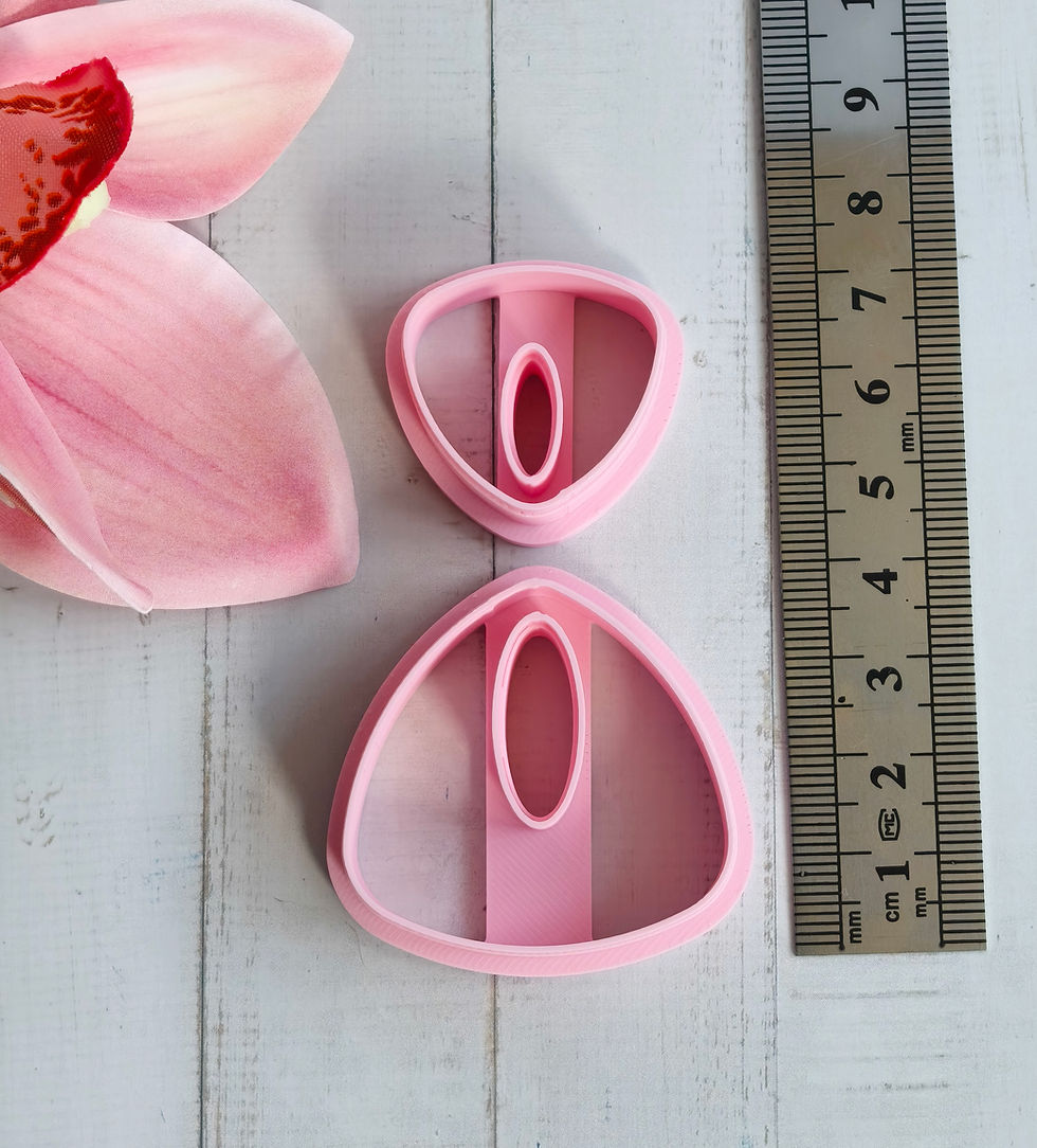 Thumbnail: No drill set polymer clay cutters next to a ruler, front view,  3D printed no drill cutters for clay crafts