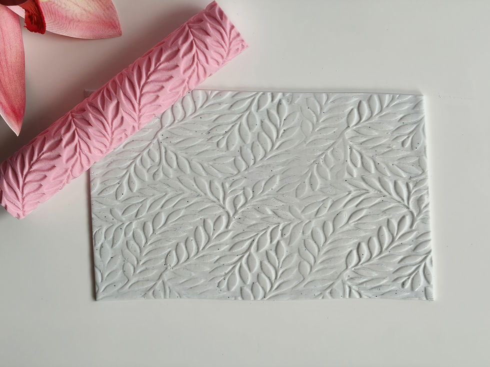 3D printed textured clay roller with leaves seamless pattern for polymer clay