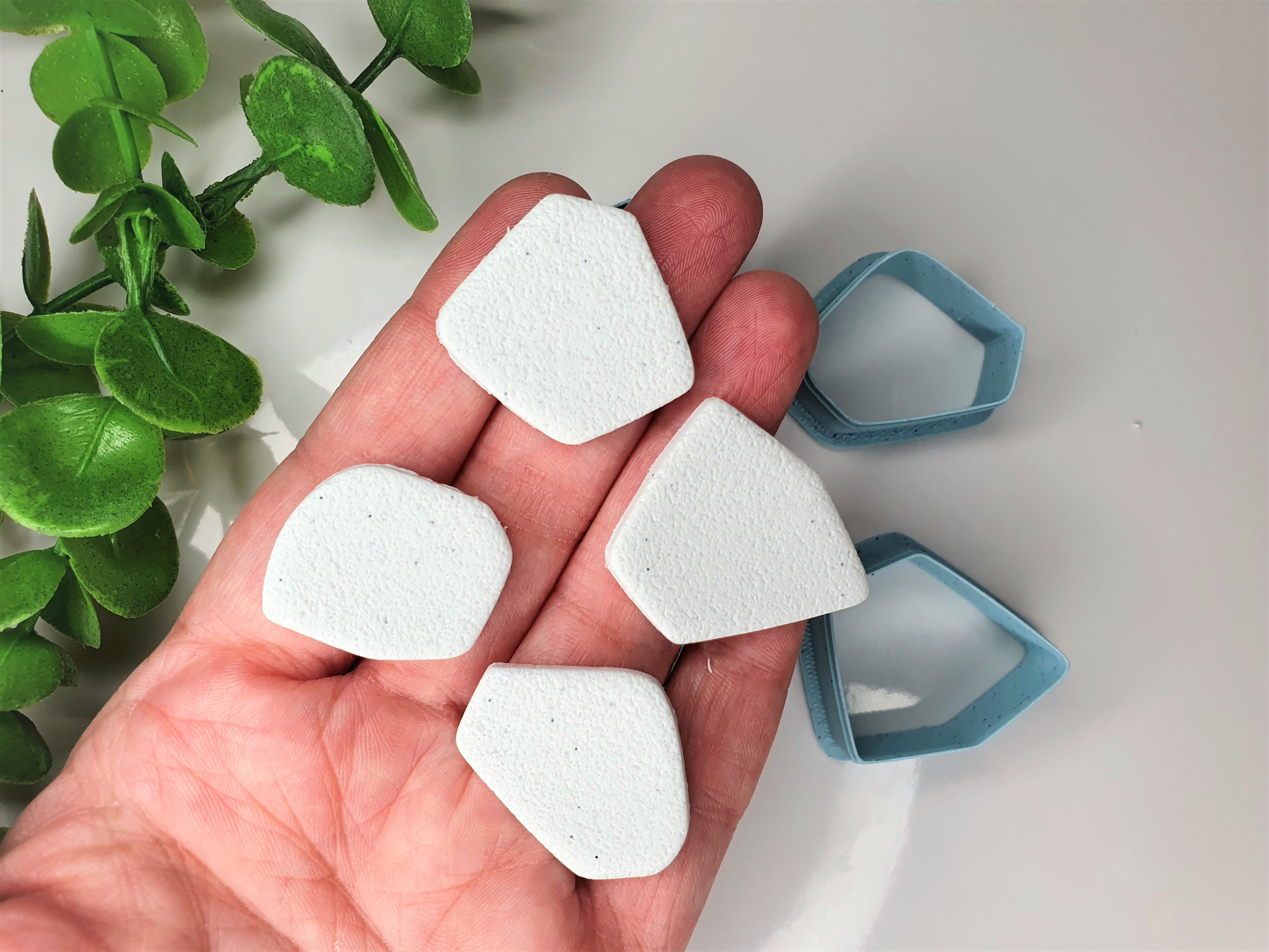 4 Basic polymer clay shape shown in hand, shape made by a 3D printed basic set cutters