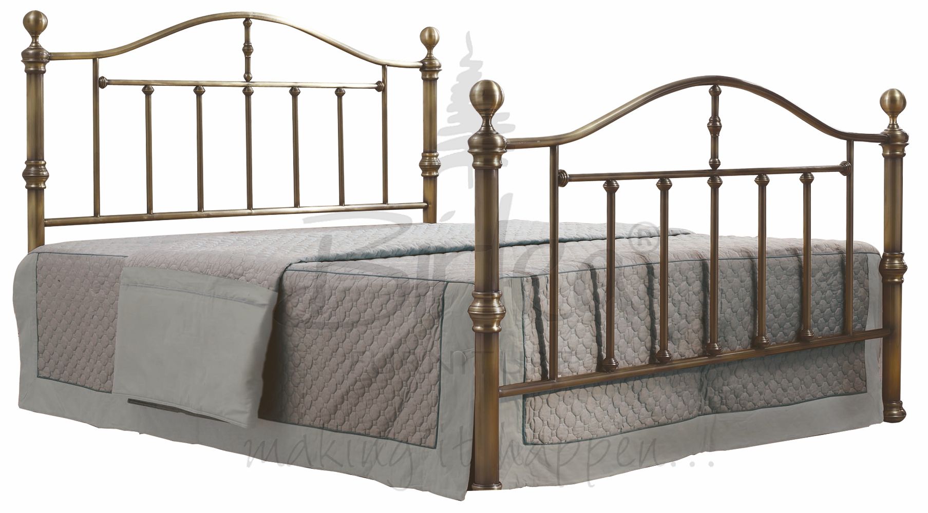 Victorian Nickel & Antique Brass Traditional Style Metal Bed in 4ft6