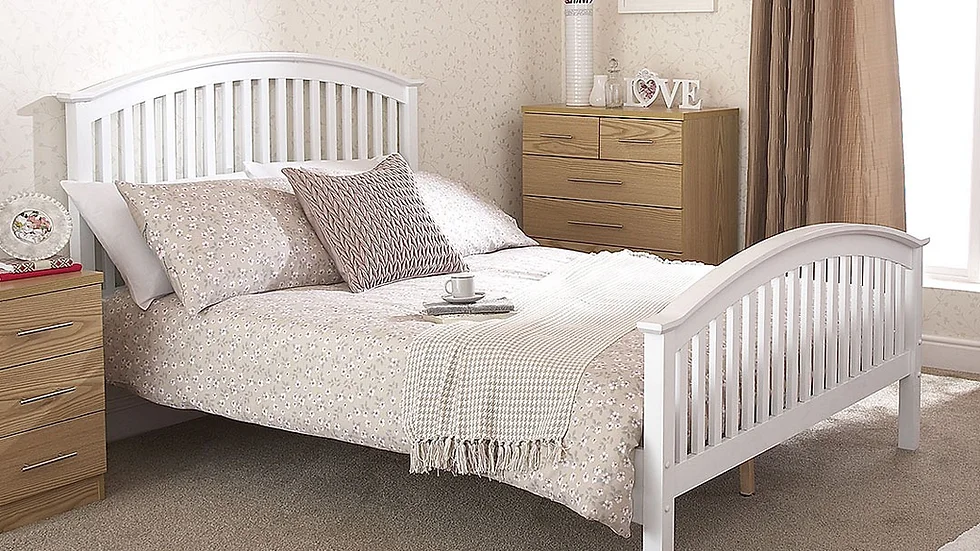 Beautiful 4ft6 Double Curved Slatted Headboard And Footboard Wooden White Bed Ftafurnishing