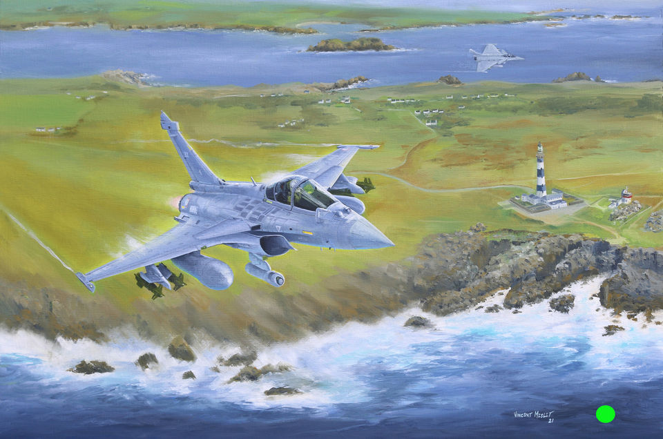 Ouessant, painting, rafale, aéronavale, aviation art, peintres de l'air, rafale, talios 
