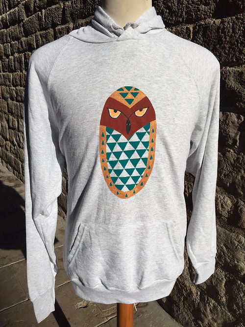 Sweatshirt Hood Hand Painted  - coruja verde