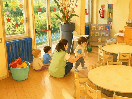 Le educatrici guidano i bambini nelle routine del Nido. Tutti i giorni. Le stesse routine, prevedibili, diventano base sicura per i bambini e le bambine.
