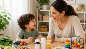 A speech therapist talking to a child