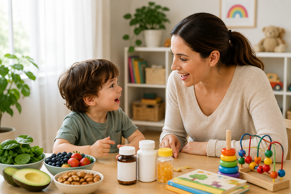 A speech therapist talking to a child