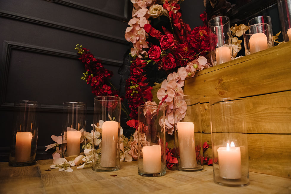 Decor with candles for surprise marriage proposal Romantic date in restaurant Candlelight 