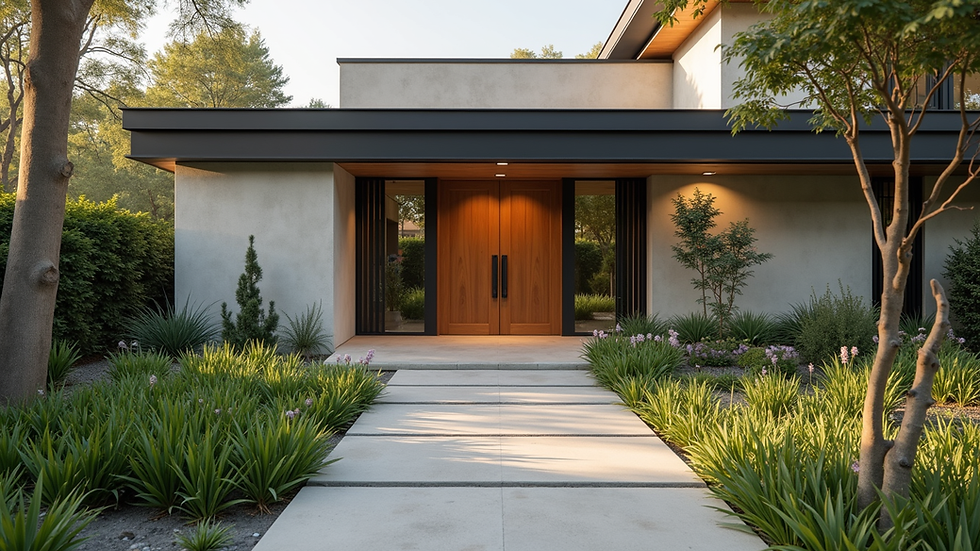Eye-level view of a modern home with a welcoming entrance