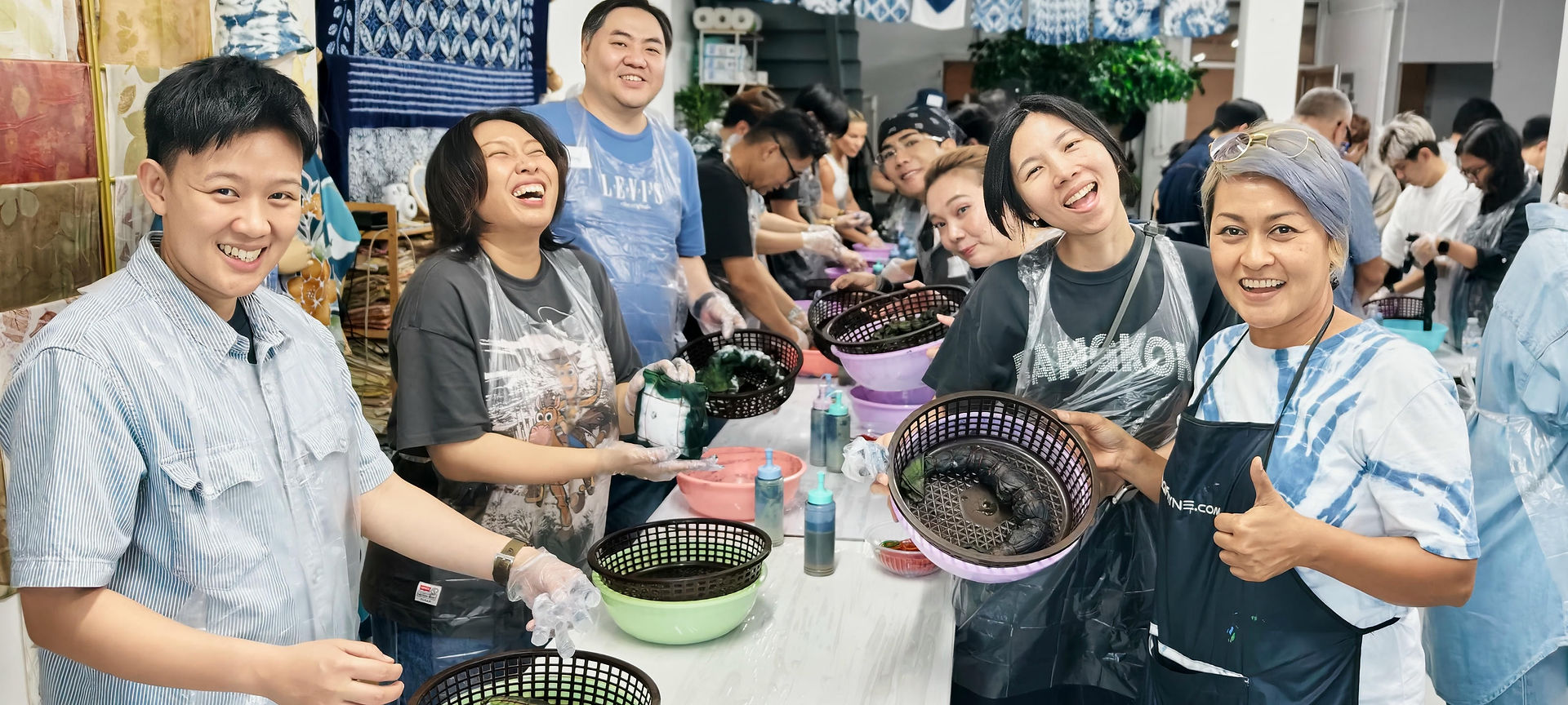 Gigi Payne with participants at tie-dye workshop