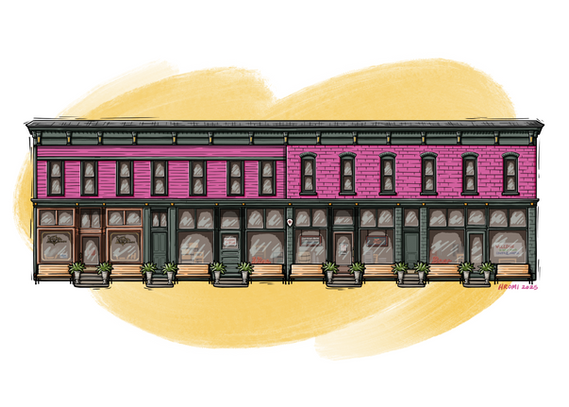 Custom building illustration of Cherry Hill Market in Grand Rapids.