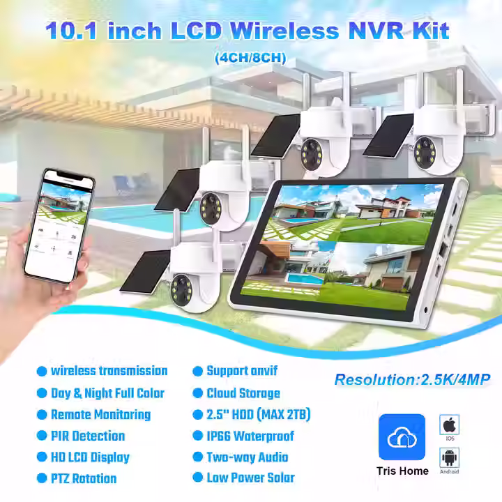 Miniature : Kit de Surveillance Sans Fil pour Extérieur 10.1 NVR Kit Smart Wifi NVR Kit 4CH