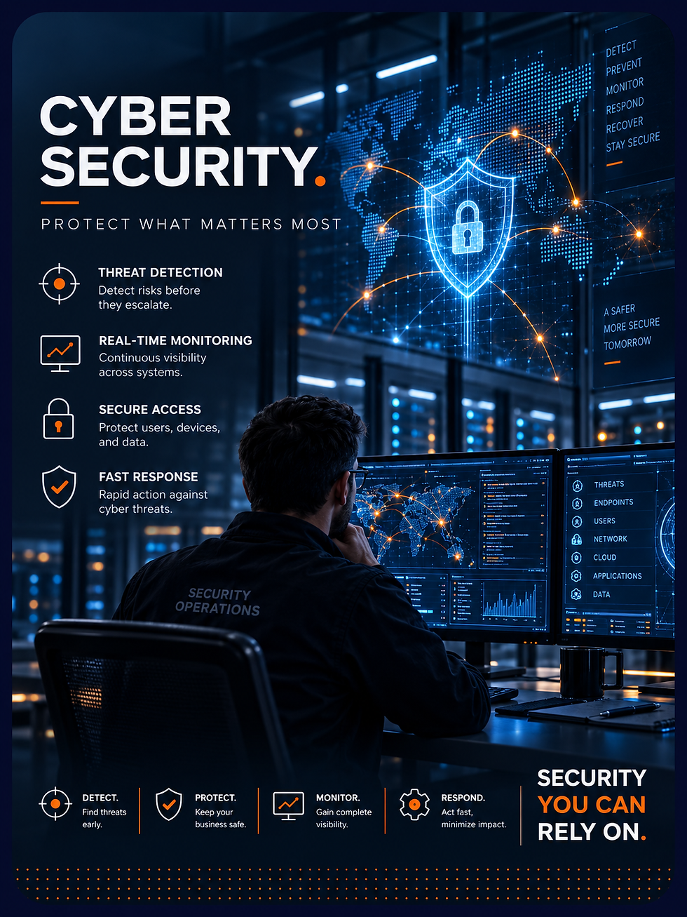 Cyber security poster for advanced technology solutions.