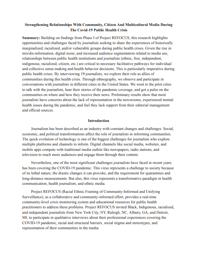 Strengthening Relationships With Community, Citizen And Multicultural Media During The Covid-19 Public Health Crisis.