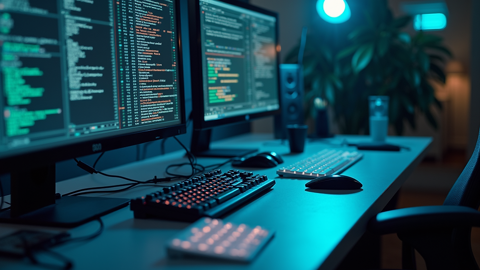 High angle view of a computer with encryption progress