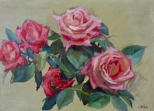 Daniela's Roses 2022 by Saara Knapp, alla prima oil painting made en plein air