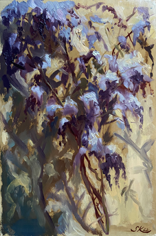 Saara Knapp, plein air oil painting, Wisteria Hysteria 2022