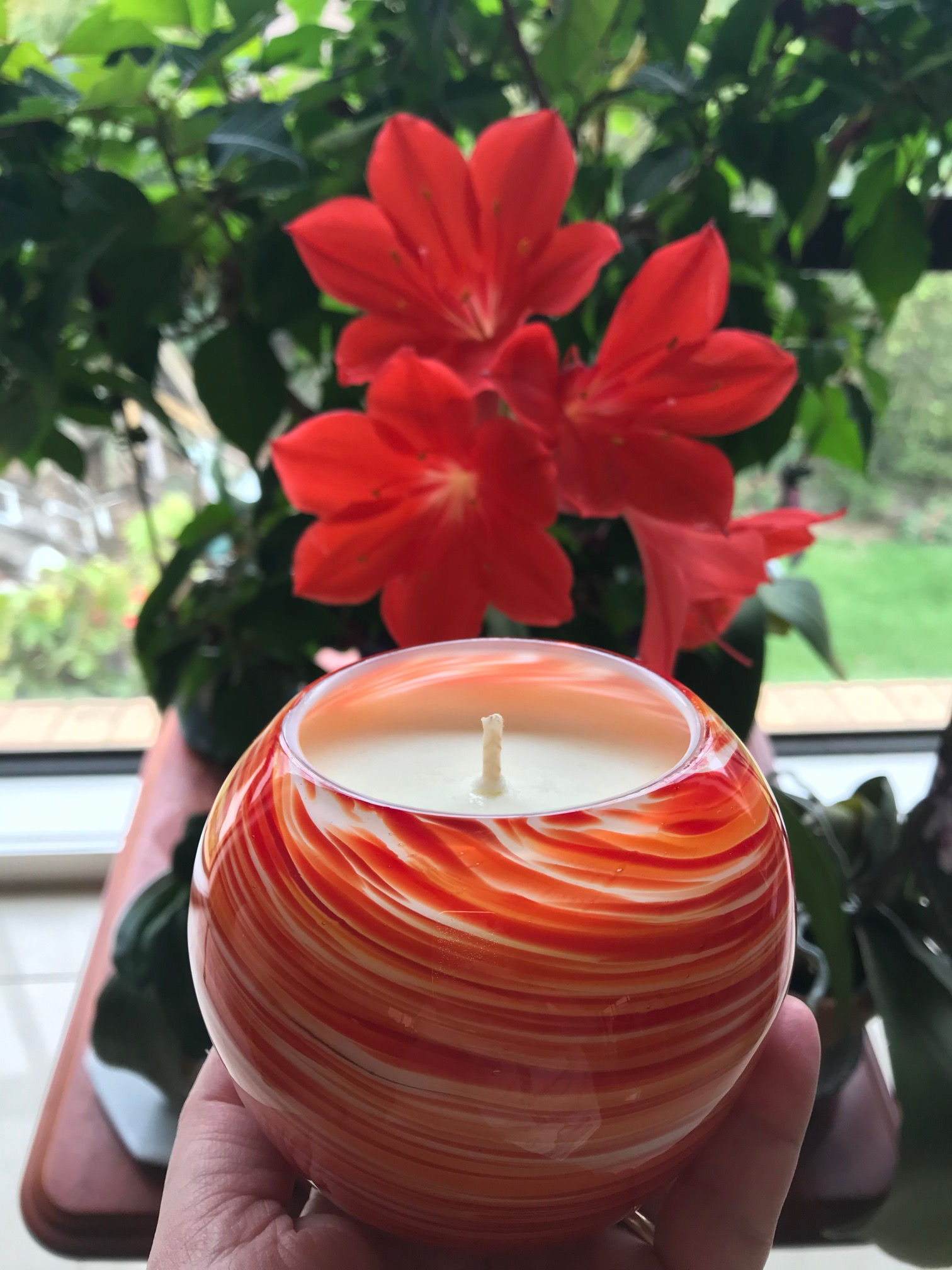 Glass Globe Red Swirl