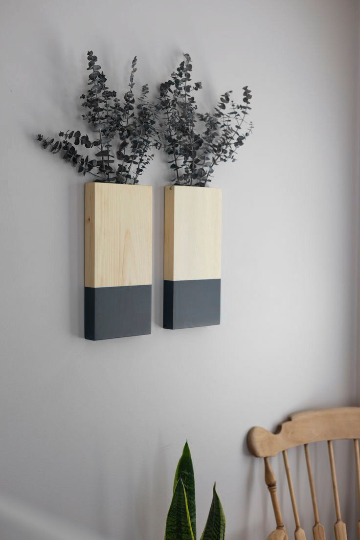 Thumbnail: Wall Pots Of Massiv Wood And Eternal, Living Plants (Eucalyptus)