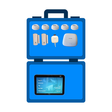 Blue Home Care kit with virtual monitoring devices inside