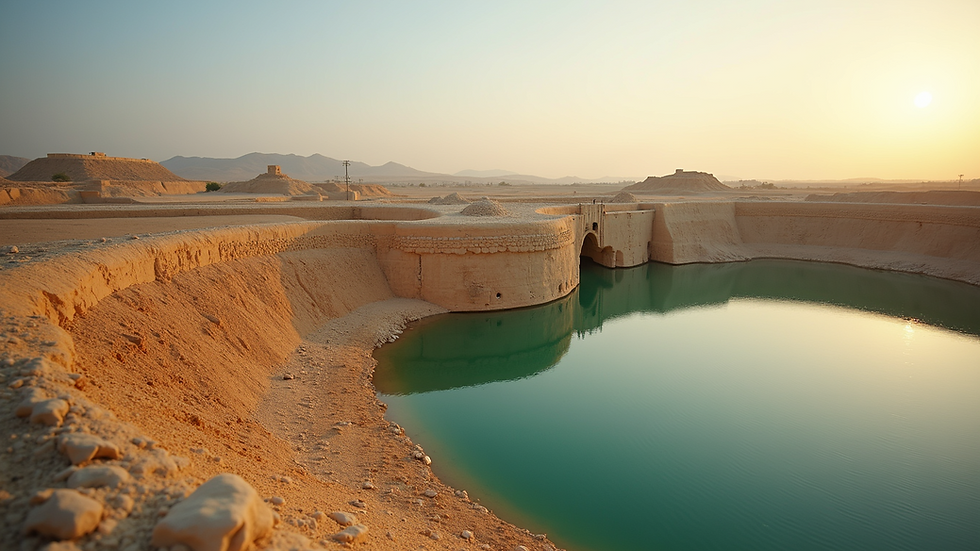 High angle view of a traditional falaj irrigation system in Ras Al-Khaimah