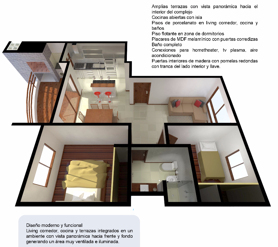 Maqueta de 2 dormitorios