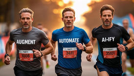 Three men running in a race